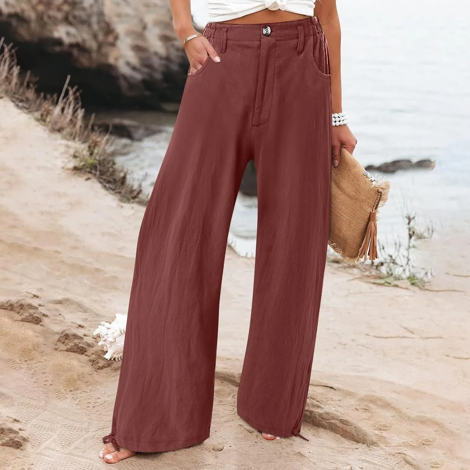 Women's Fall 2024 Pants High Waist Straight Leg Pants Business Casual Button Work Pants Trousers with Pockets