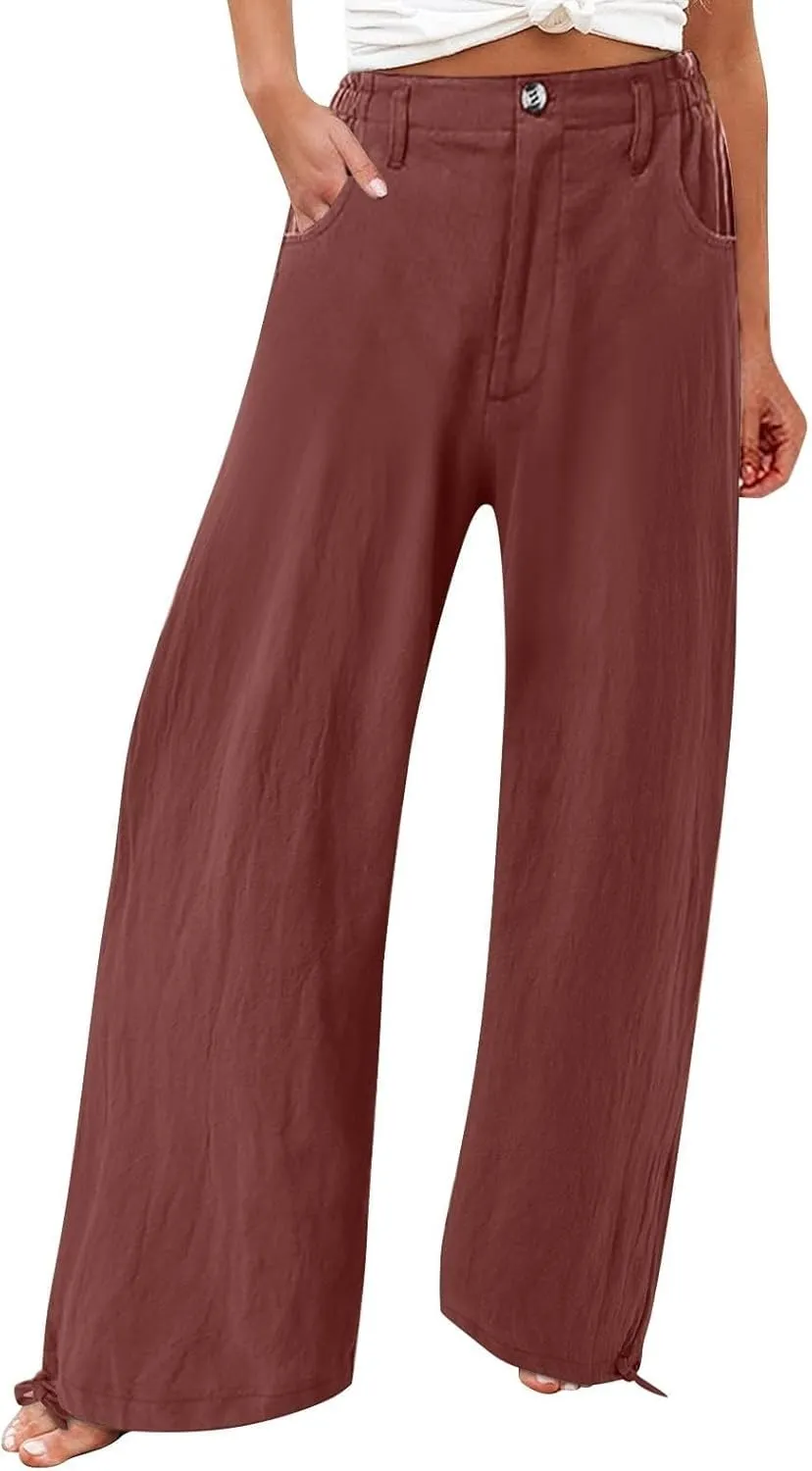 Women's Fall 2024 Pants High Waist Straight Leg Pants Business Casual Button Work Pants Trousers with Pockets