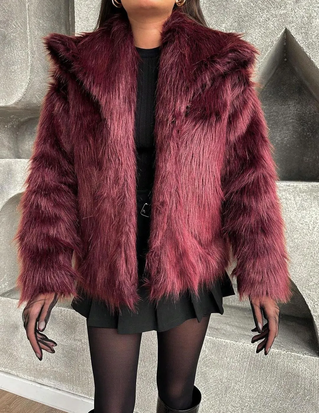 Womens Faux Fur Jackets Long Sleeve Open Front Fluffy Coats Winter Fluffy Faux Fur Coats Casual Loose Lapel Coat
