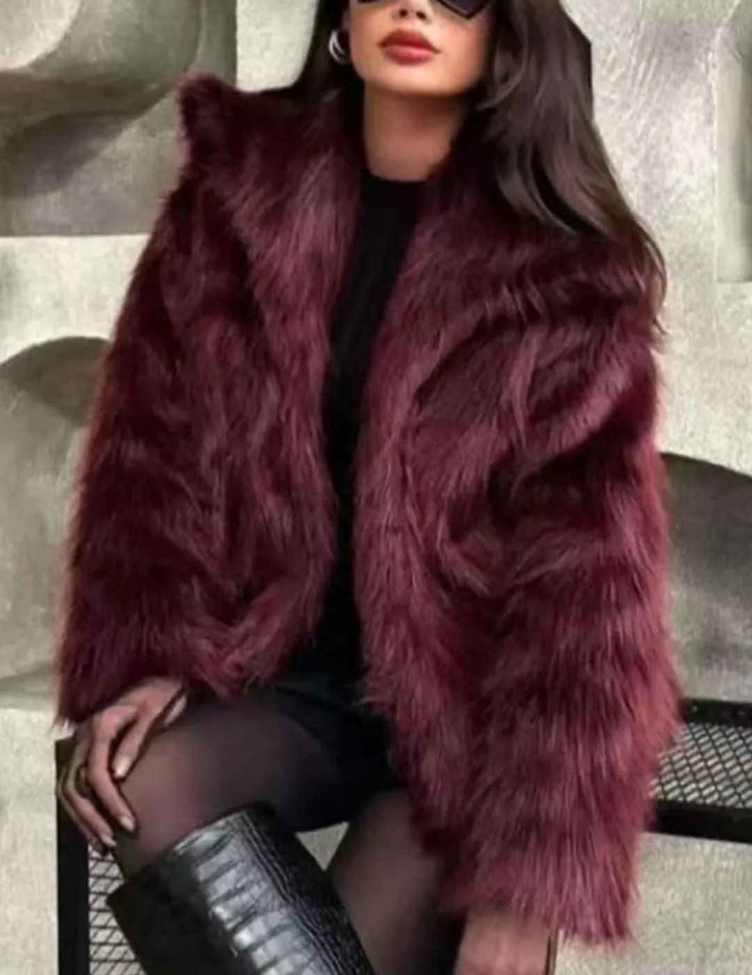 Womens Faux Fur Jackets Long Sleeve Open Front Fluffy Coats Winter Fluffy Faux Fur Coats Casual Loose Lapel Coat