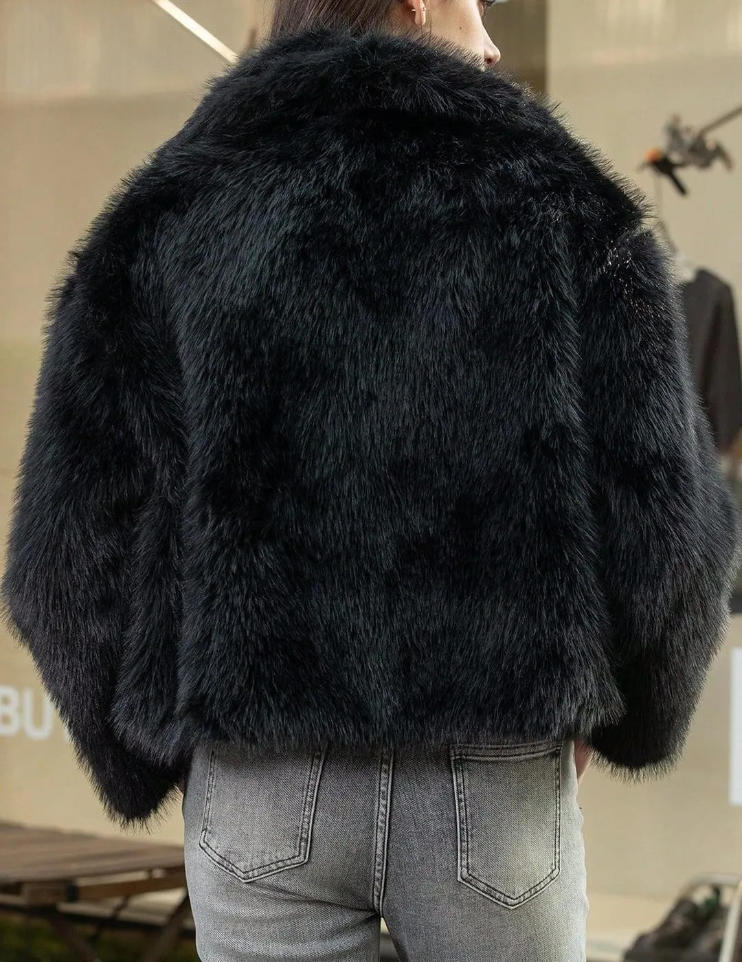 Womens Faux Fur Jackets Long Sleeve Open Front Fluffy Coats Winter Fluffy Faux Fur Coats Casual Loose Lapel Coat