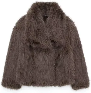 Womens Faux Fur Jackets Long Sleeve Open Front Fluffy Coats Winter Fluffy Faux Fur Coats Casual Loose Lapel Coat