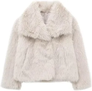 Womens Faux Fur Jackets Long Sleeve Open Front Fluffy Coats Winter Fluffy Faux Fur Coats Casual Loose Lapel Coat