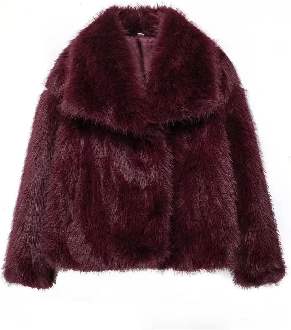 Womens Faux Fur Jackets Long Sleeve Open Front Fluffy Coats Winter Fluffy Faux Fur Coats Casual Loose Lapel Coat
