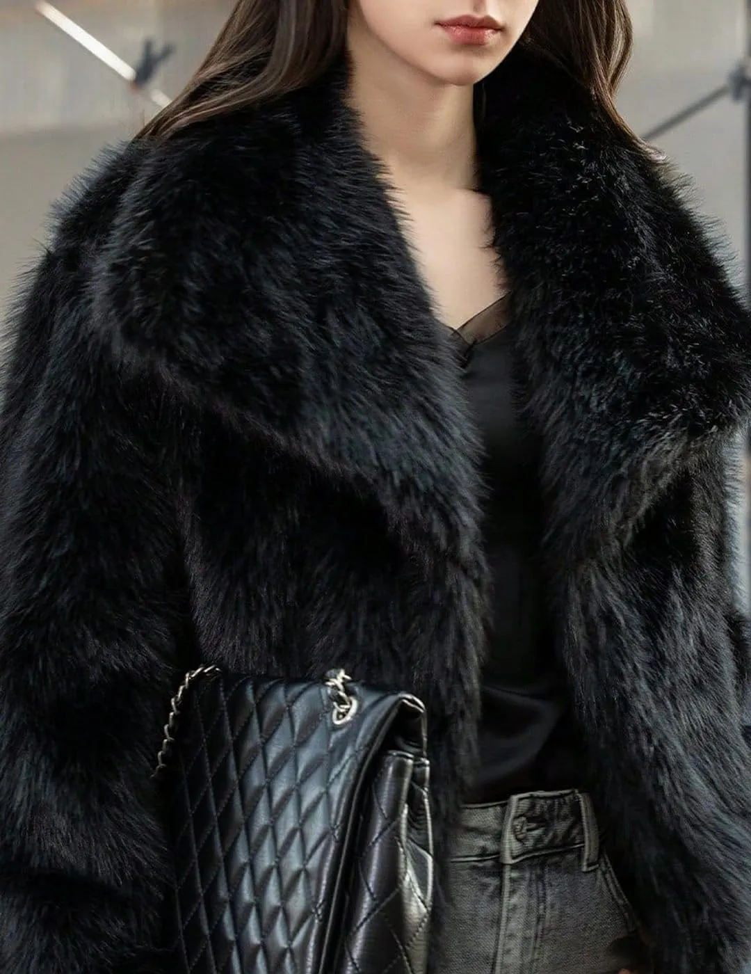 Womens Faux Fur Jackets Long Sleeve Open Front Fluffy Coats Winter Fluffy Faux Fur Coats Casual Loose Lapel Coat