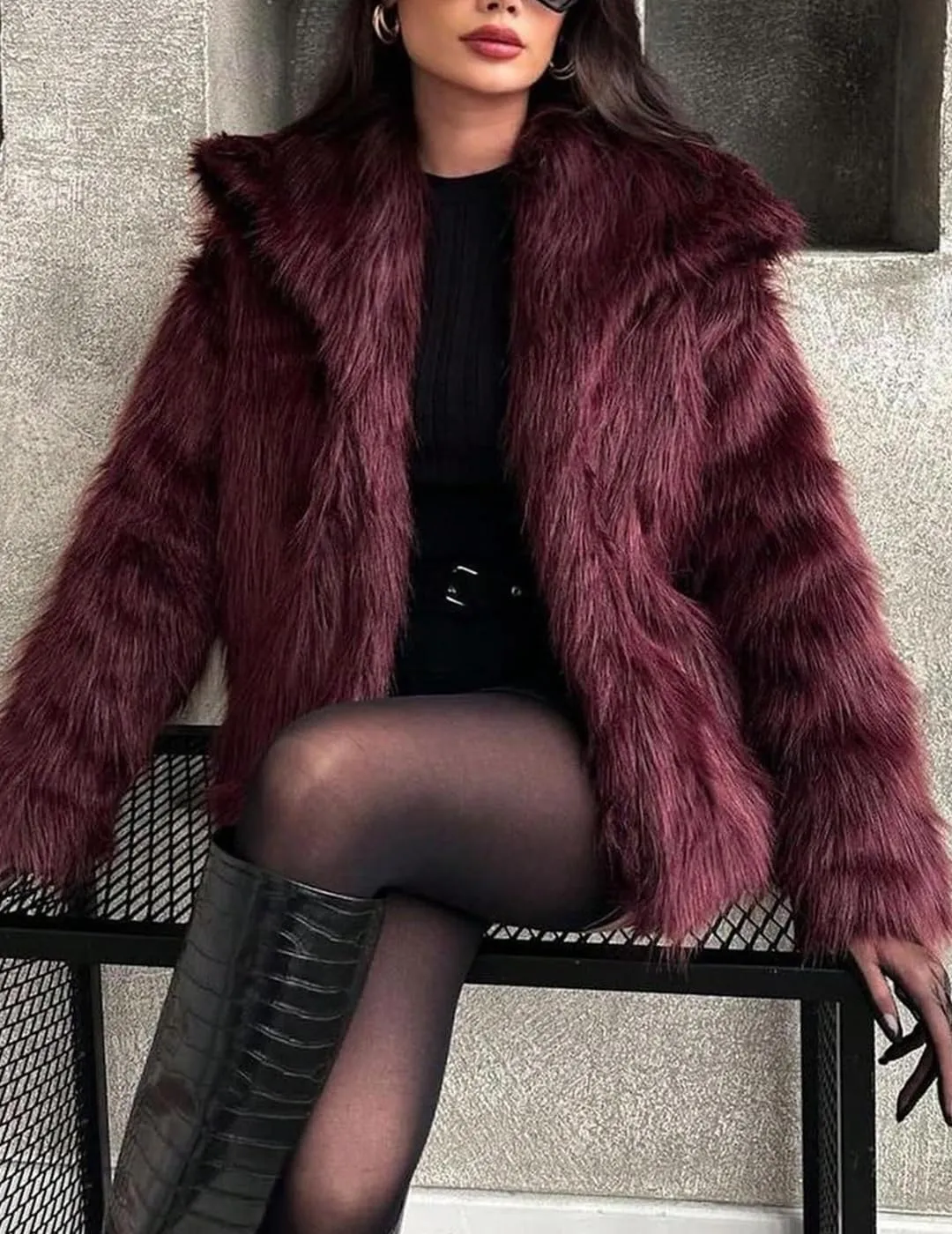 Womens Faux Fur Jackets Long Sleeve Open Front Fluffy Coats Winter Fluffy Faux Fur Coats Casual Loose Lapel Coat
