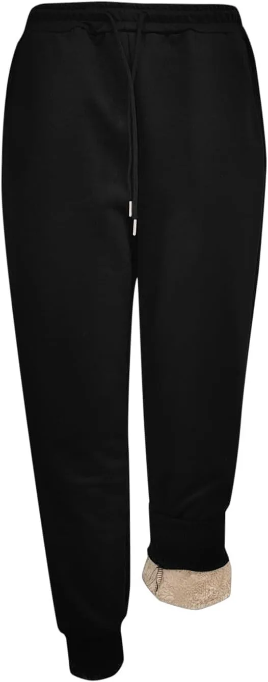 Womens Fleece Sweatpants Elastic High Waist Joggers Pants Active Running Pants Drawstring Baggy Lounge Trousers