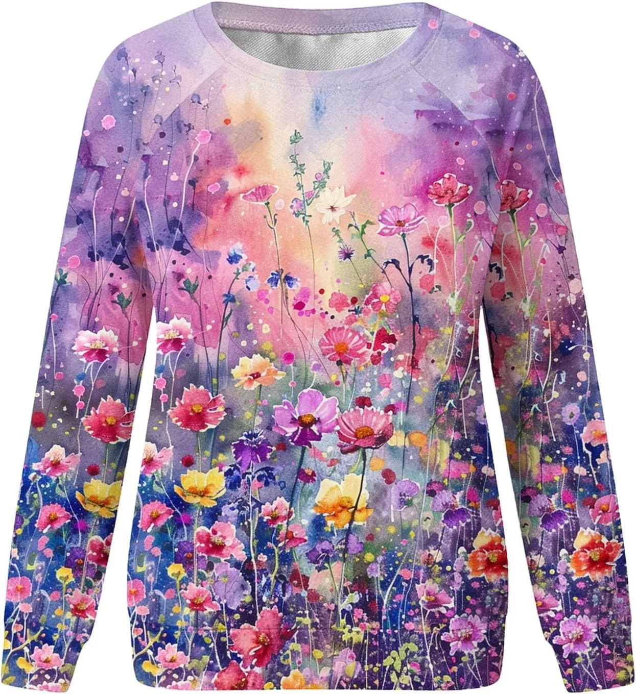Womens Floral Shirts Long Sleeve Crewneck Sweatshirt Comfy Casual Trendy Fall Outfits Loose Fit Tunic Cute Tops