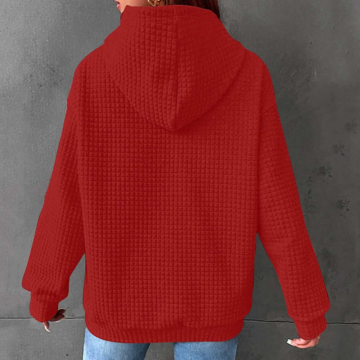 Womens Hoodies Fashion Solid Color Tops Long Sleeve Casual Loose Fitted Sweatshirt Pocket Drawstring Pullover