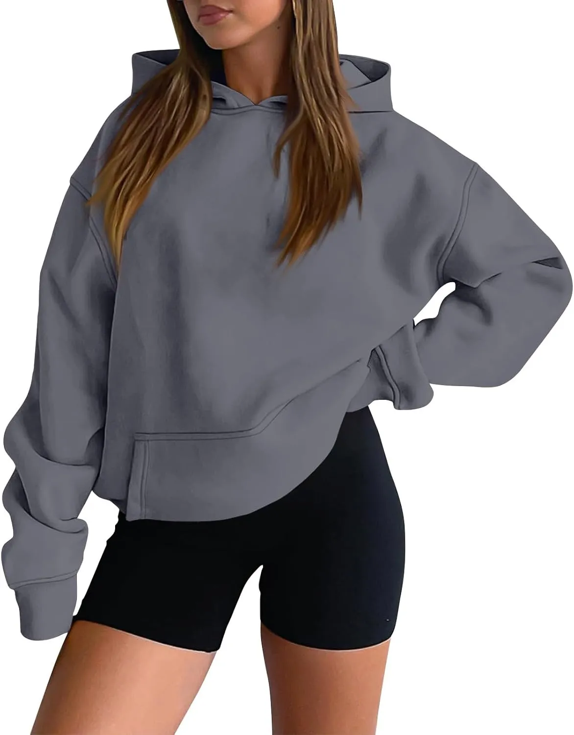 Womens Hoodies Pullover Fleece Lined Oversized Hooded Sweatshirts Teen Girls Sweaters Y2k Hoodie with Pockets