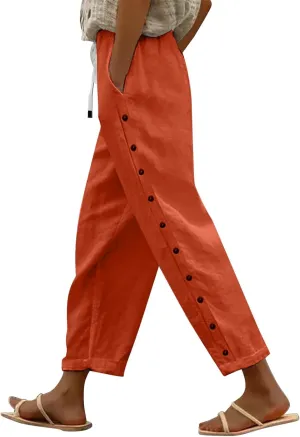 Womens Leggings Solid Color Cotton Linen Elastic Seven Pants Casual Pants Linen Beach Clothes Beach Vacation