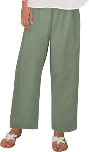 Womens Linen Casual Pants Winter Linen Business Capris with Pockets Wide Leg Straight Leg