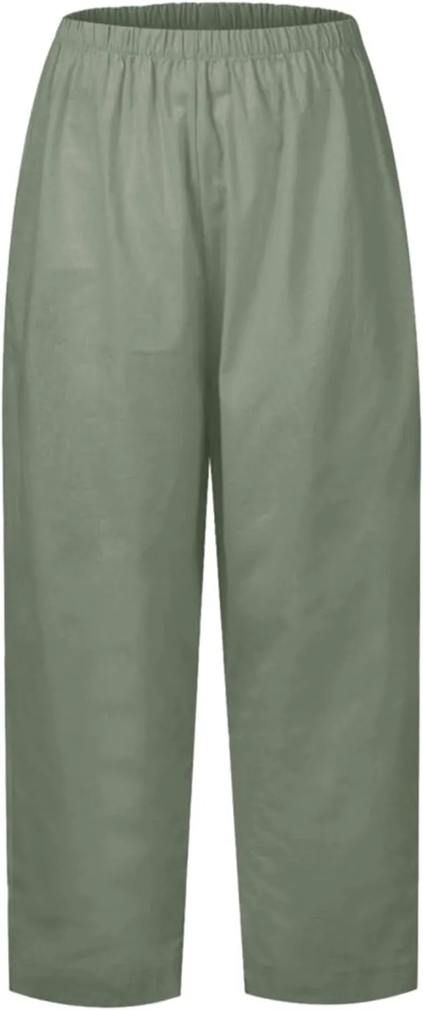 Womens Linen Casual Pants Winter Linen Business Capris with Pockets Wide Leg Straight Leg