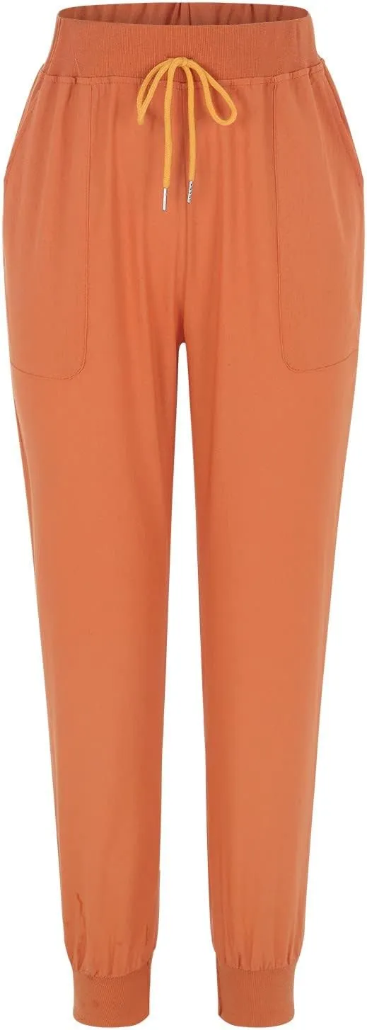 Womens Linen Pants Joggers Casual High Waisted Drawstring Trousers Lightweight Summer Beach Pants with Pockets