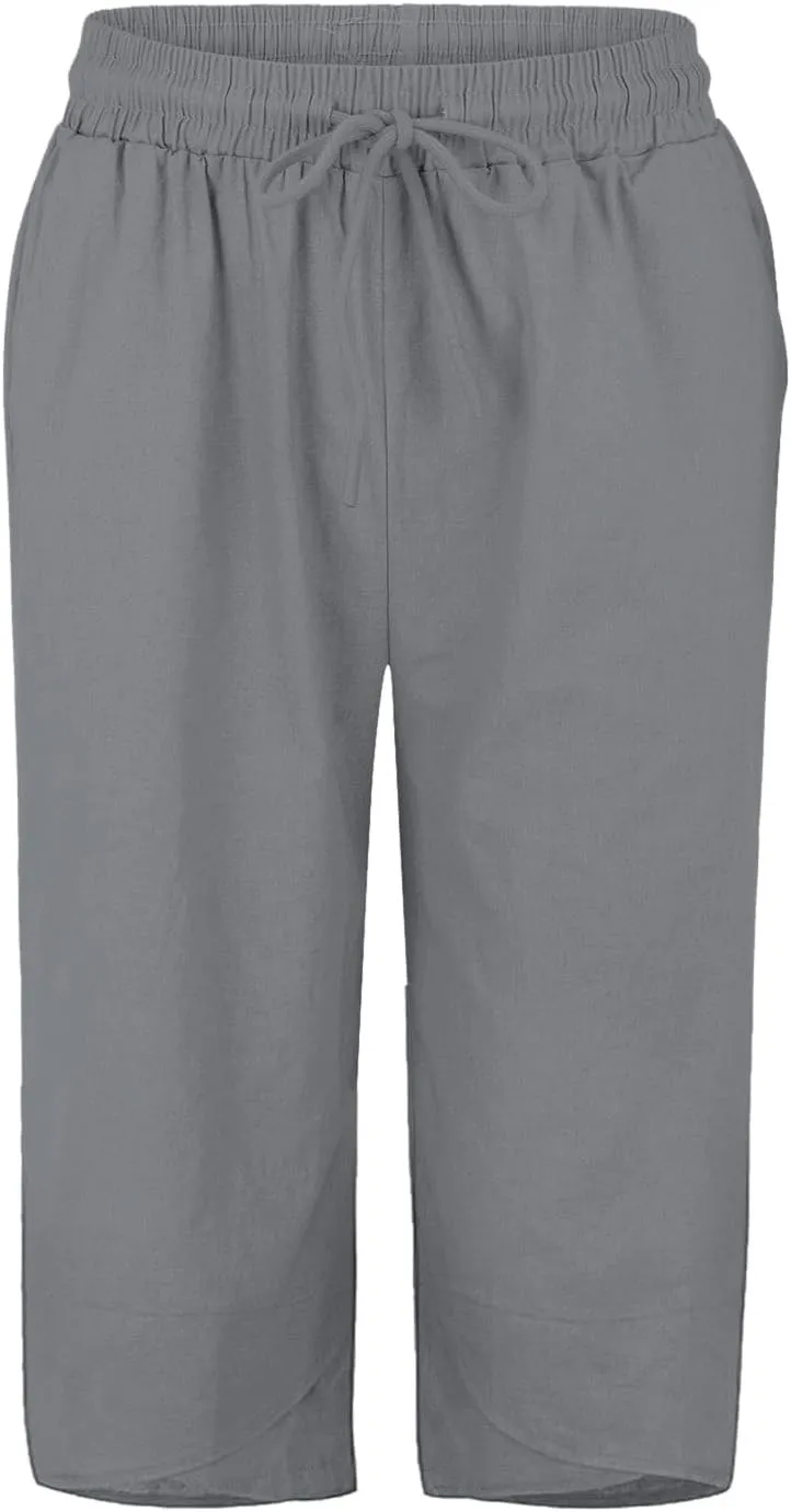 Women's Linen Pants Wide Leg Work Dress Pants Drawstring Casual Solid Color Shorts Cotton Linen Pants Casual 2025