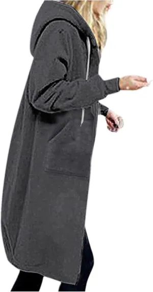 Womens Long Sweatshirts Oversized Zip Up Hoodies Knee length Long Fleece Tunic Sweatshirts Fall Hoodie Jackets Coats