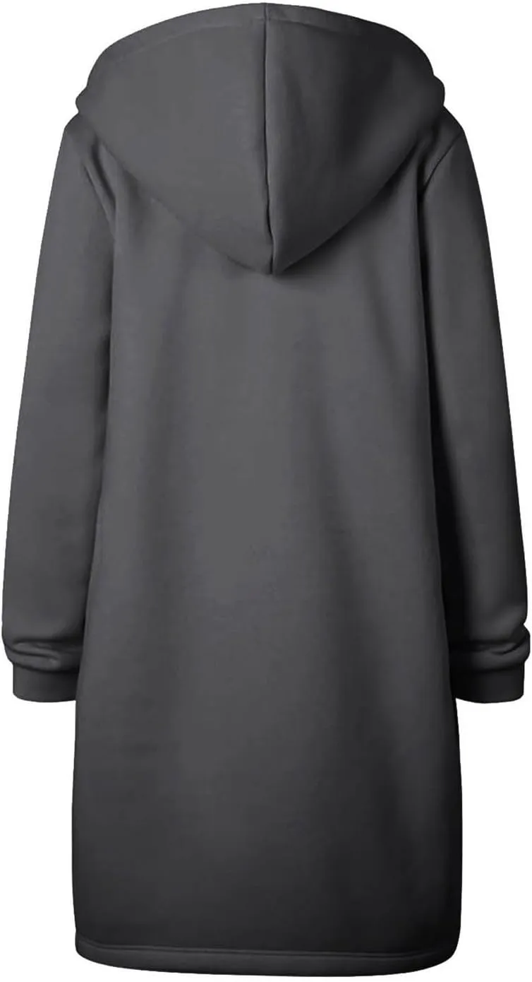 Womens Long Sweatshirts Oversized Zip Up Hoodies Knee length Long Fleece Tunic Sweatshirts Fall Hoodie Jackets Coats