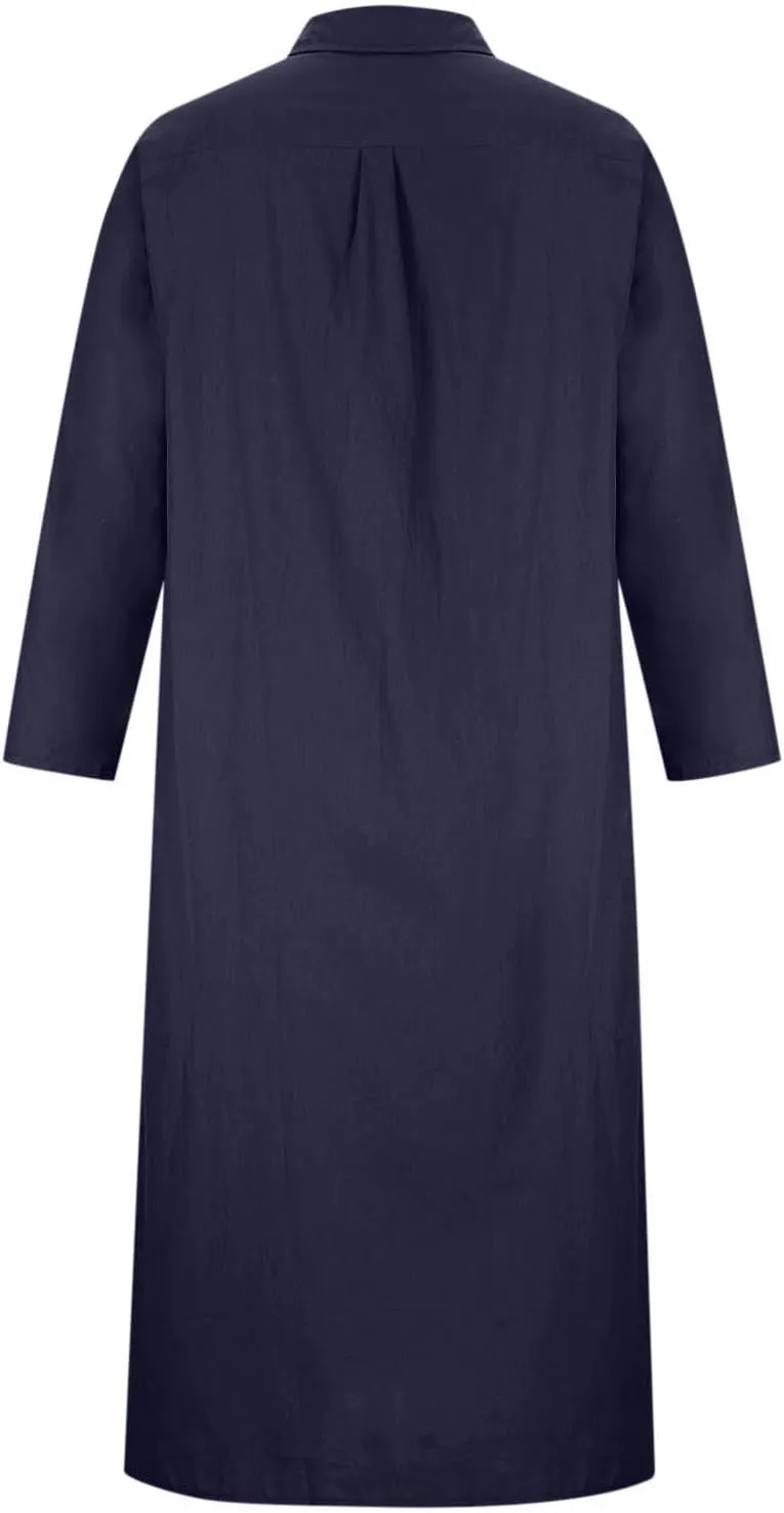 Women's Maxi Dress Fall Casual 2024 V-Neck Button Down a Line Lapels Shirt Dress Pleated Plus Size Flowy Long Dresses
