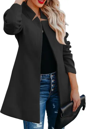 Women's Mid Length Jackets Business Casual Pea Trench Coat Classic Open Front Cardigan Jacket Outwear with Pocket
