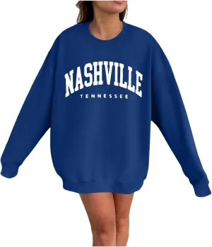 Women's Nashville Tennessee Country Sweatshirts Round Neck Workou Sports Sweaters Loose Fit Hoodies Essential Y2K