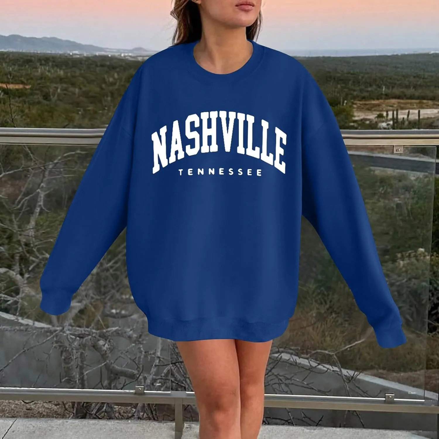 Women's Nashville Tennessee Country Sweatshirts Round Neck Workou Sports Sweaters Loose Fit Hoodies Essential Y2K