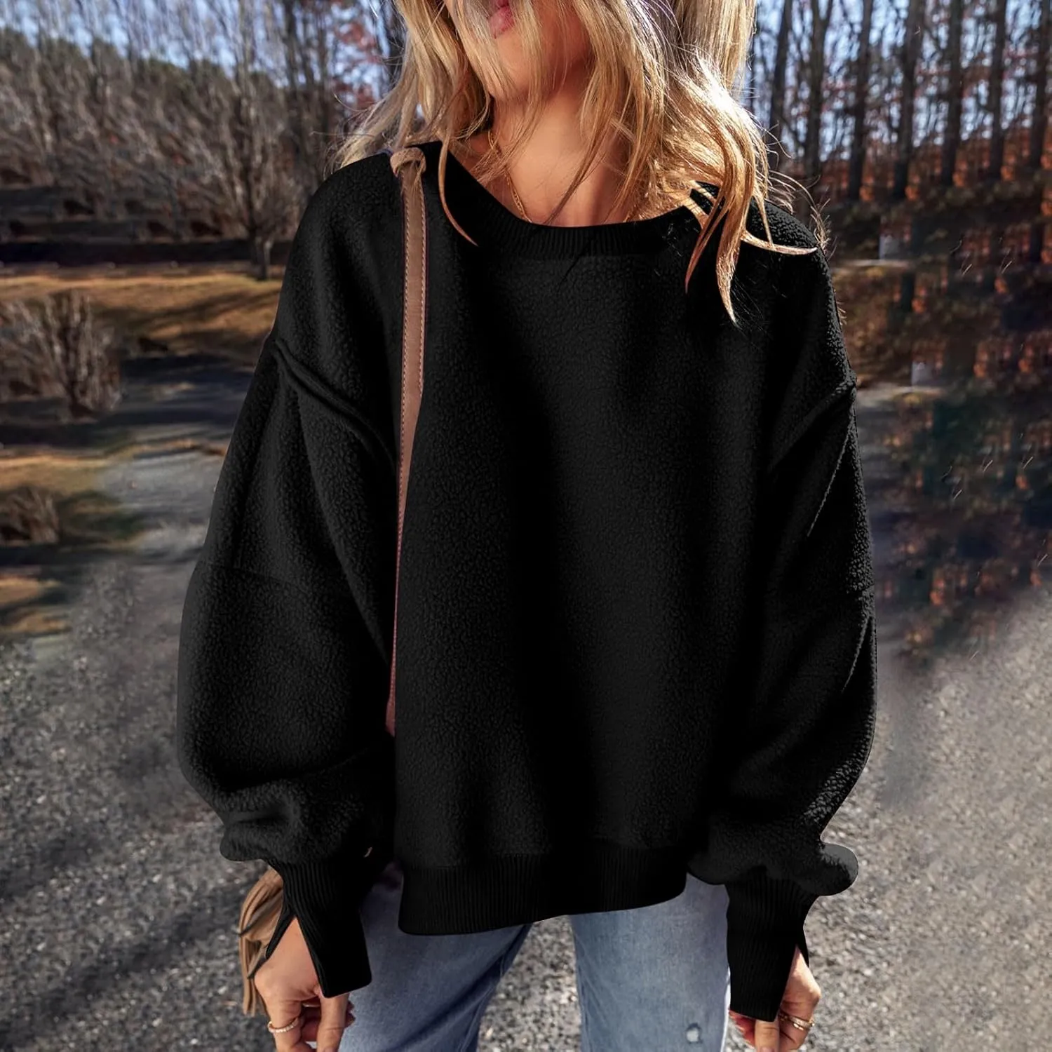 Women's Oversized Crewneck Sweatshirts Trendy Long Sleeve Fleece Pullover Fall Fashion Tops Comfort Winter Clothes