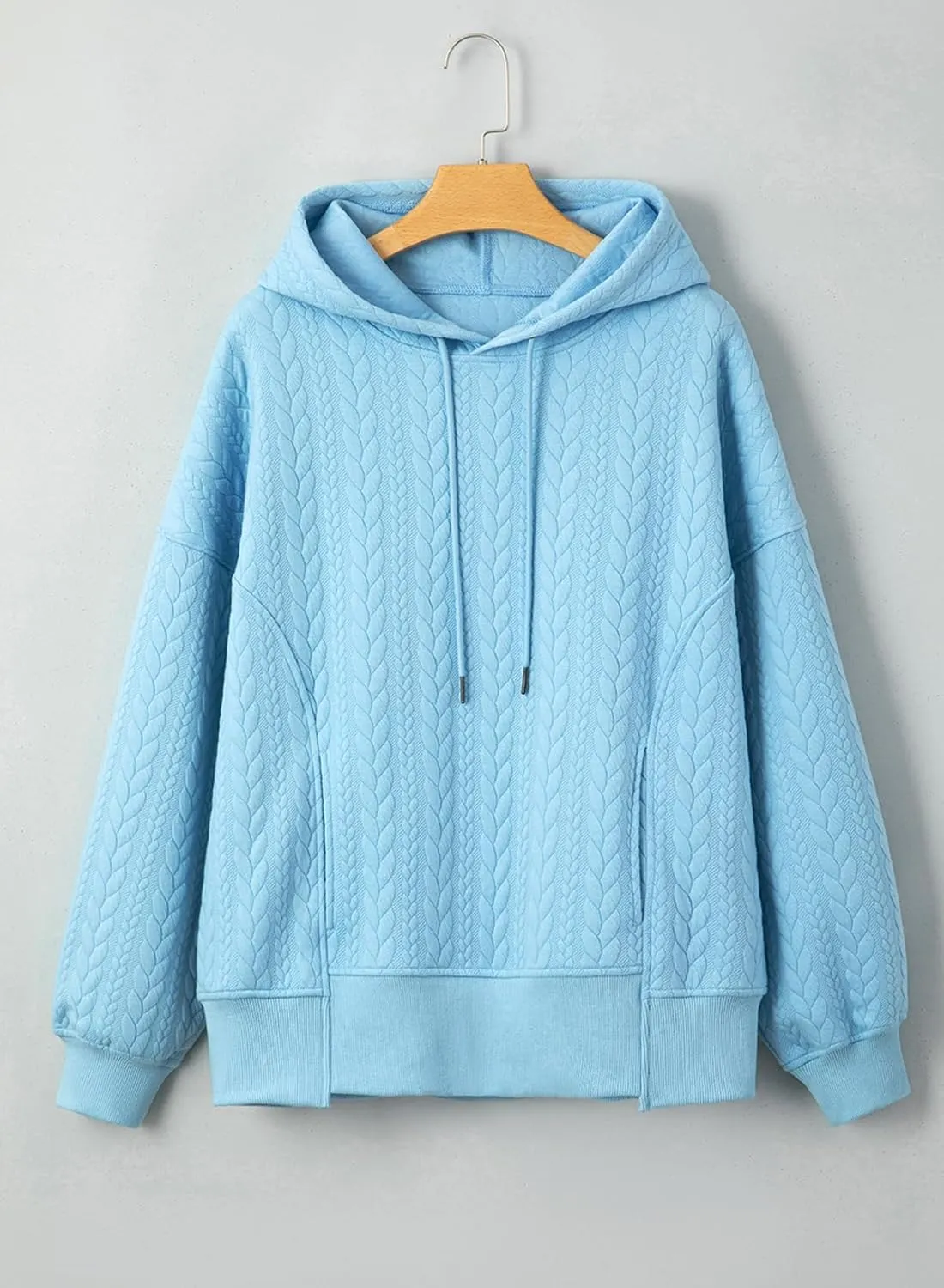 Women's Oversized Hoodies Fall Casual Quilted Long Sleeve Drawstring Hooded Sweatshirts Pullover Tops with Pocket