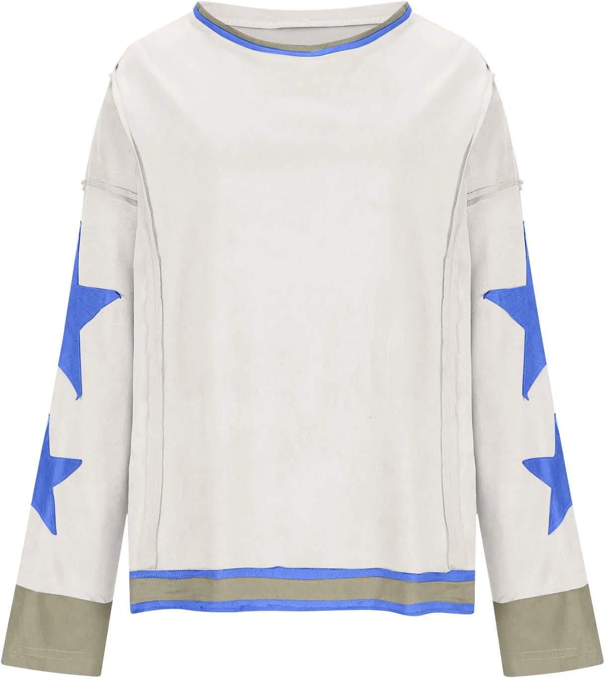 Women's Oversized Star Sweatshirt Long Sleeve Y2k Shirts Drop Shoulder Vintage Graphic Crewneck Jacket Preppy Clothes