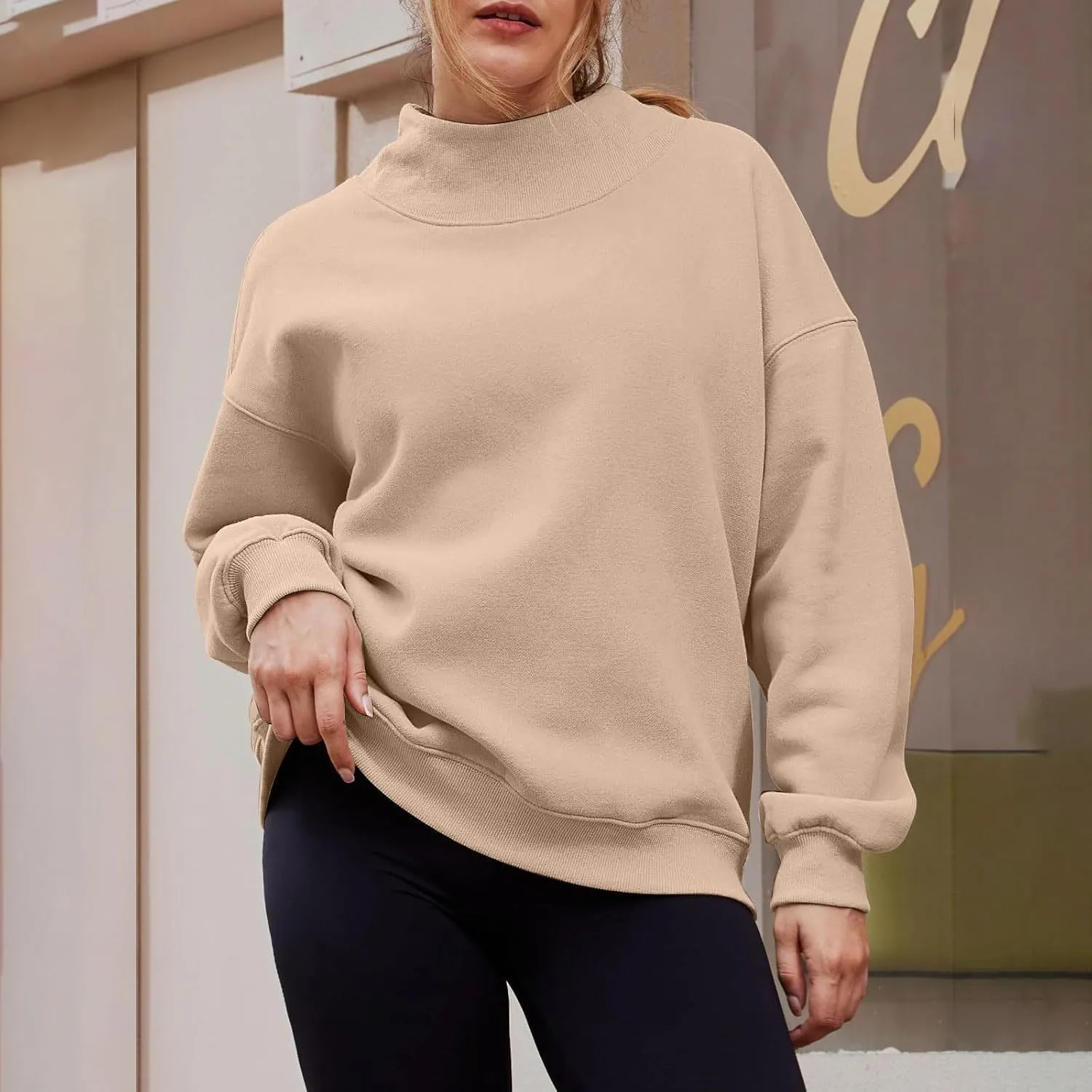 Womens Oversized Sweatshirts Turtleneck Pullover Long Sleeve Hoodies Tops Fall Outfits Cute Sweater Tops