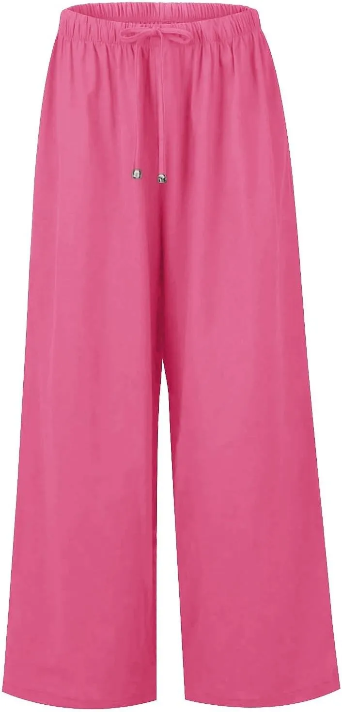Women's Pants, Linen Pants Wide Leg Straight High Waisted Cotton Summer Lounge