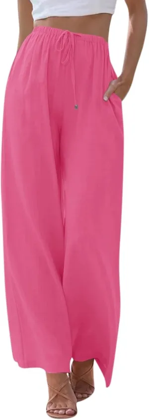Women's Pants, Linen Pants Wide Leg Straight High Waisted Cotton Summer Lounge
