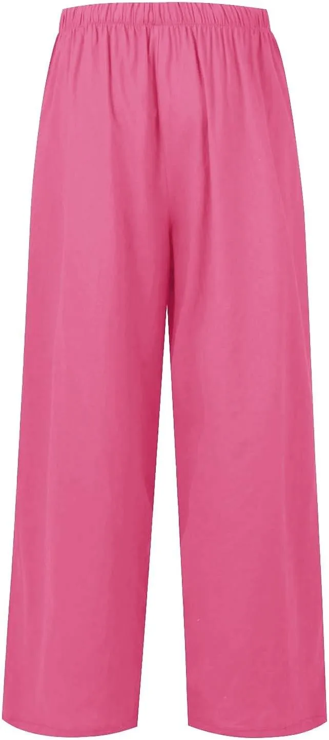 Women's Pants, Linen Pants Wide Leg Straight High Waisted Cotton Summer Lounge