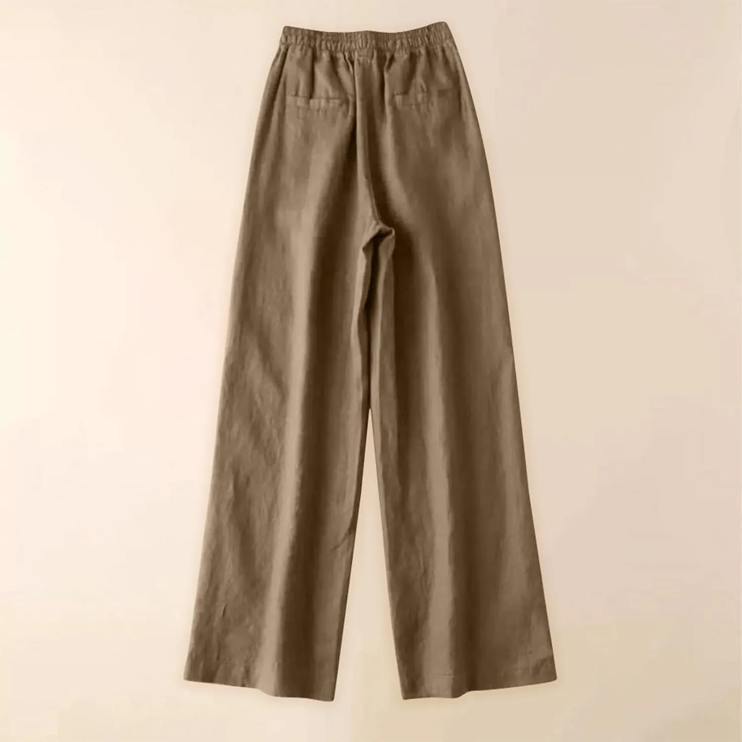 Women's Pants, Wide Leg Cotton Linen Straight High Waisted Pants Lightweight Smocked