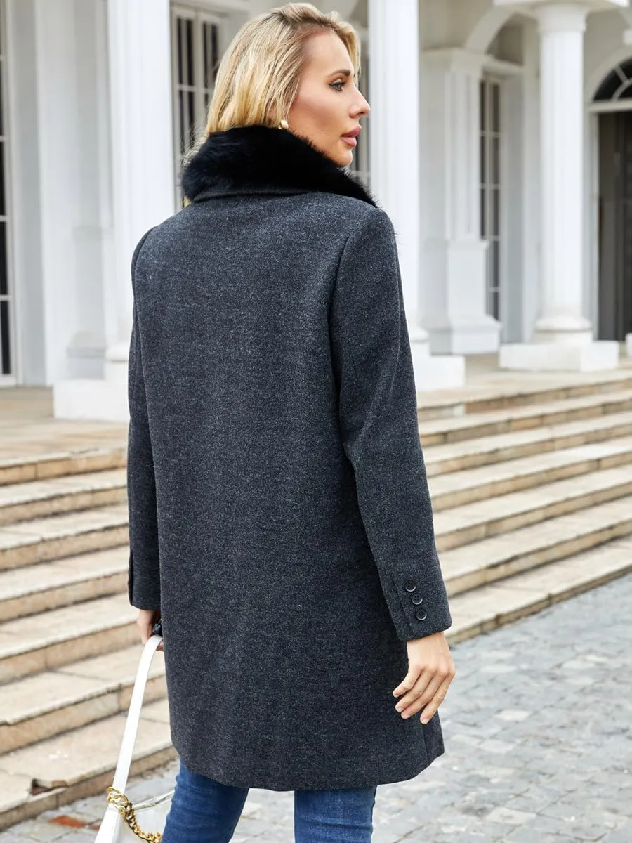 Womens Pea Coat Warm Double Breasted Wool Pea Coat Mid-Long Trench Coat Jacket Winter Lapel Jacket Outwear