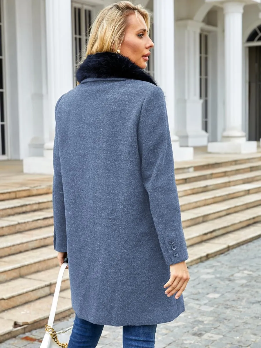 Womens Pea Coat Warm Double Breasted Wool Pea Coat Mid-Long Trench Coat Jacket Winter Lapel Jacket Outwear