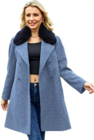Womens Pea Coat Warm Double Breasted Wool Pea Coat Mid-Long Trench Coat Jacket Winter Lapel Jacket Outwear