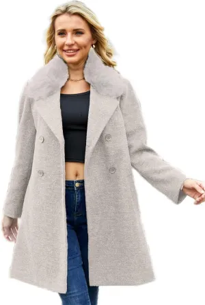 Womens Pea Coat Warm Double Breasted Wool Pea Coat Mid-Long Trench Coat Jacket Winter Lapel Jacket Outwear