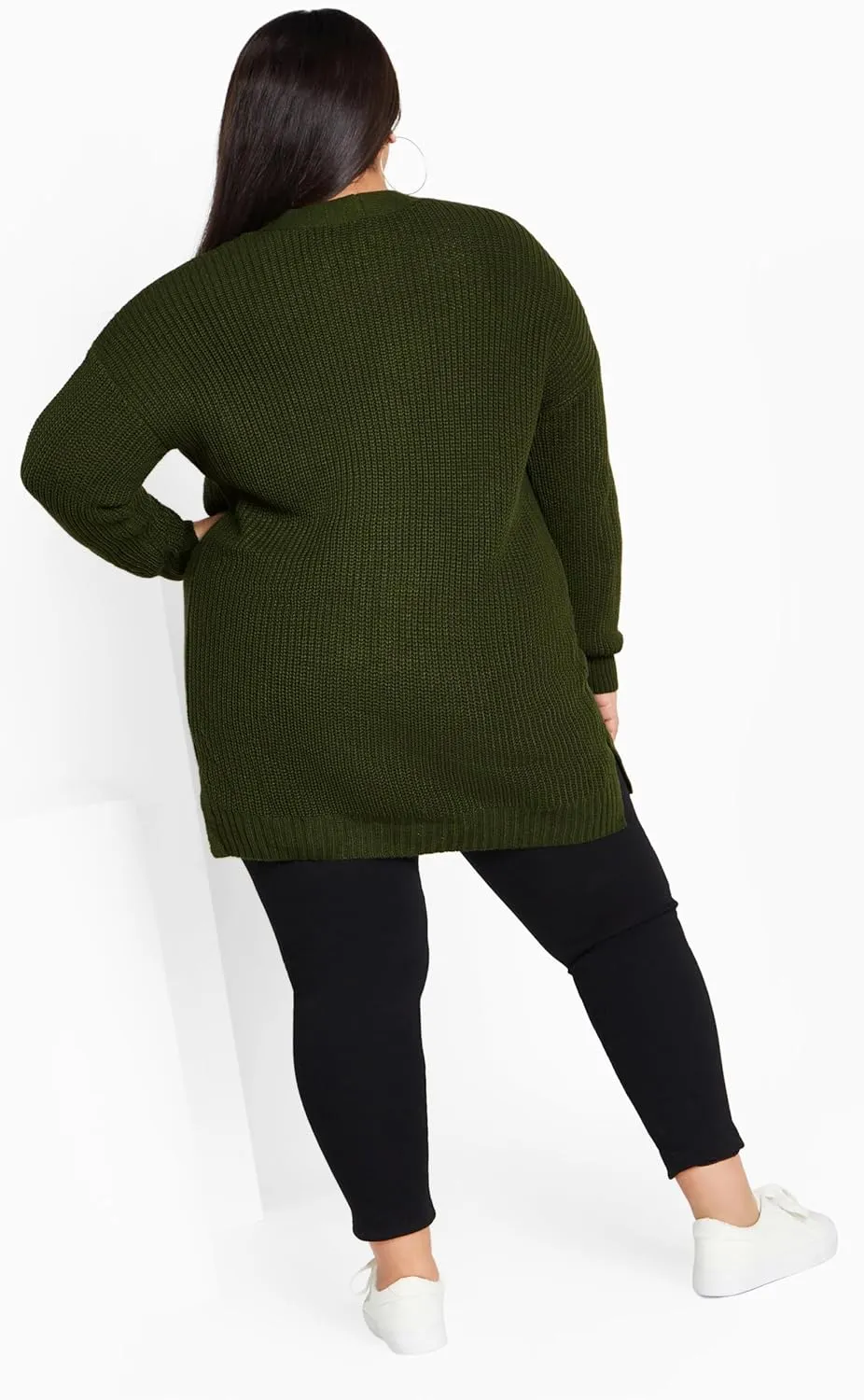 Women's Plus Size Boyfriend Rib Knit Open Front Cardigan