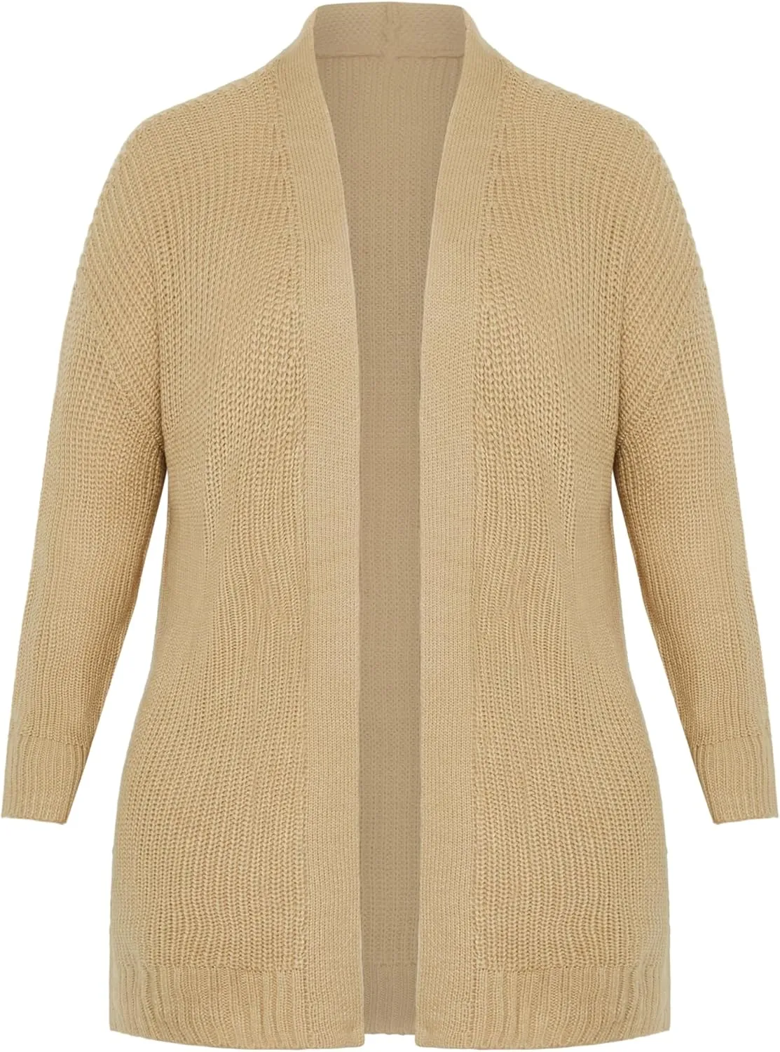 Women's Plus Size Boyfriend Rib Knit Open Front Cardigan