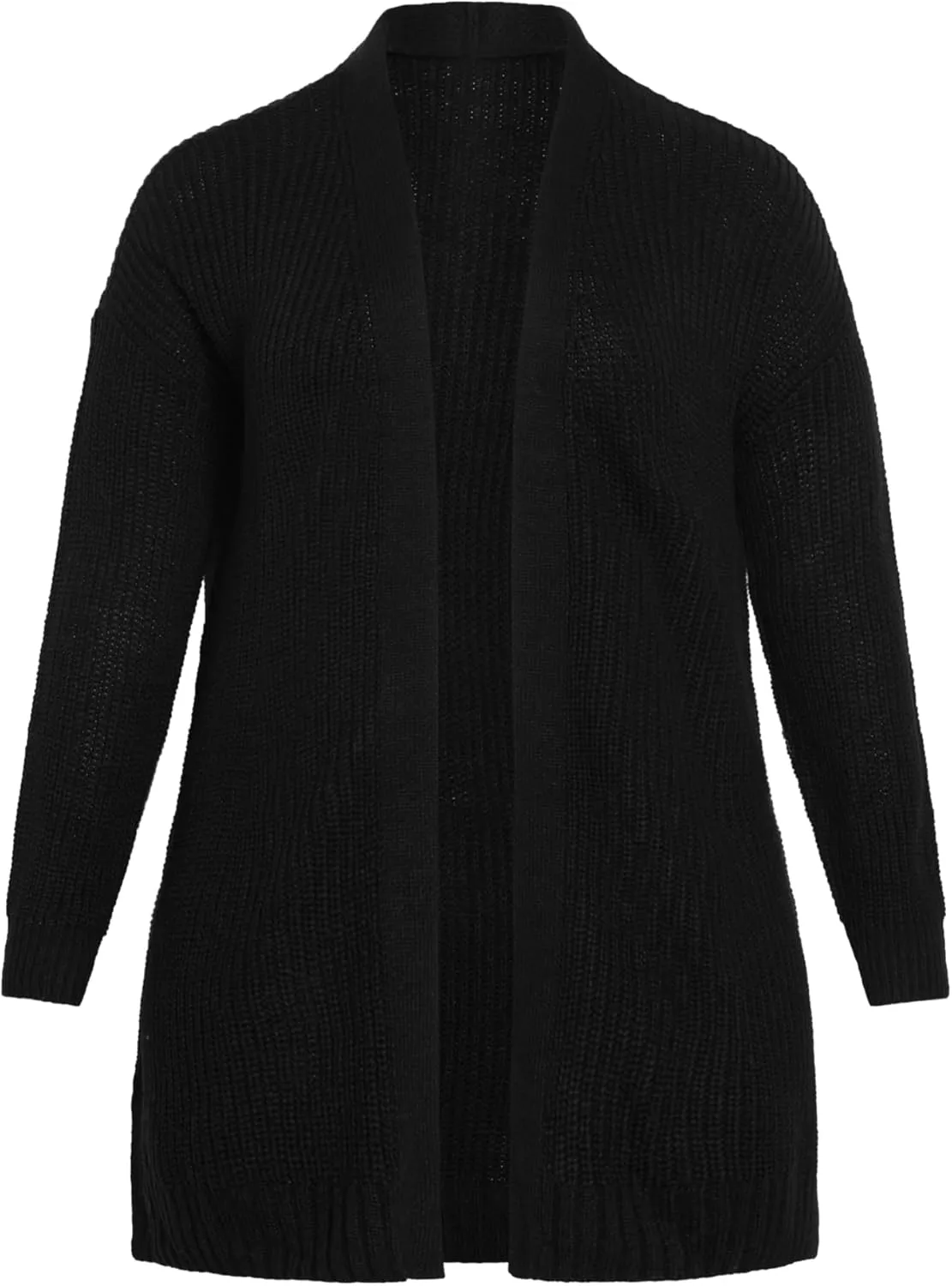 Women's Plus Size Boyfriend Rib Knit Open Front Cardigan