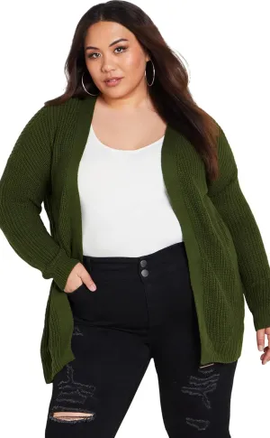 Women's Plus Size Boyfriend Rib Knit Open Front Cardigan