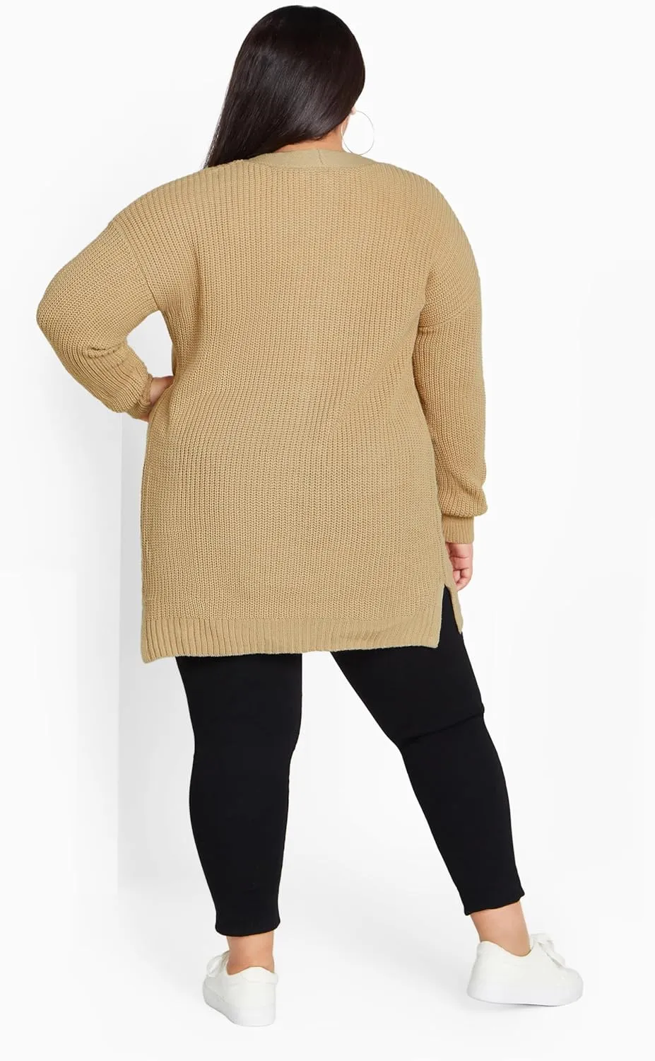 Women's Plus Size Boyfriend Rib Knit Open Front Cardigan