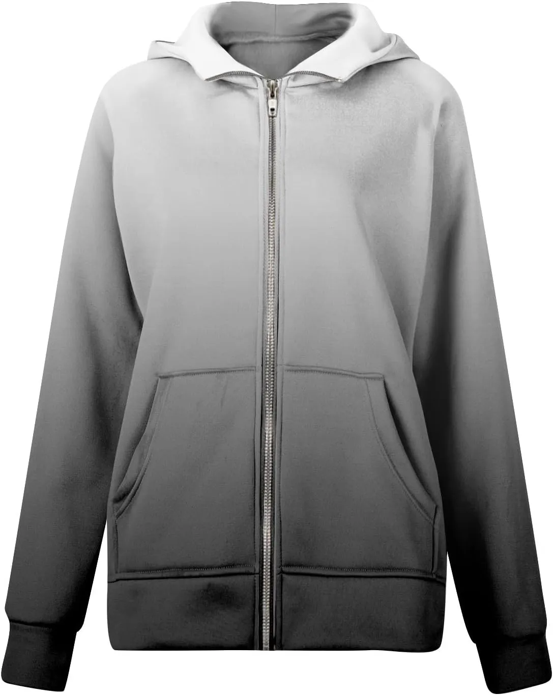 Womens Plus Size Sweatshirt Full Zipper Long Sleeve Coats Thumb Hole Zip Up Hoodie Solid Color Pullover with Pockets