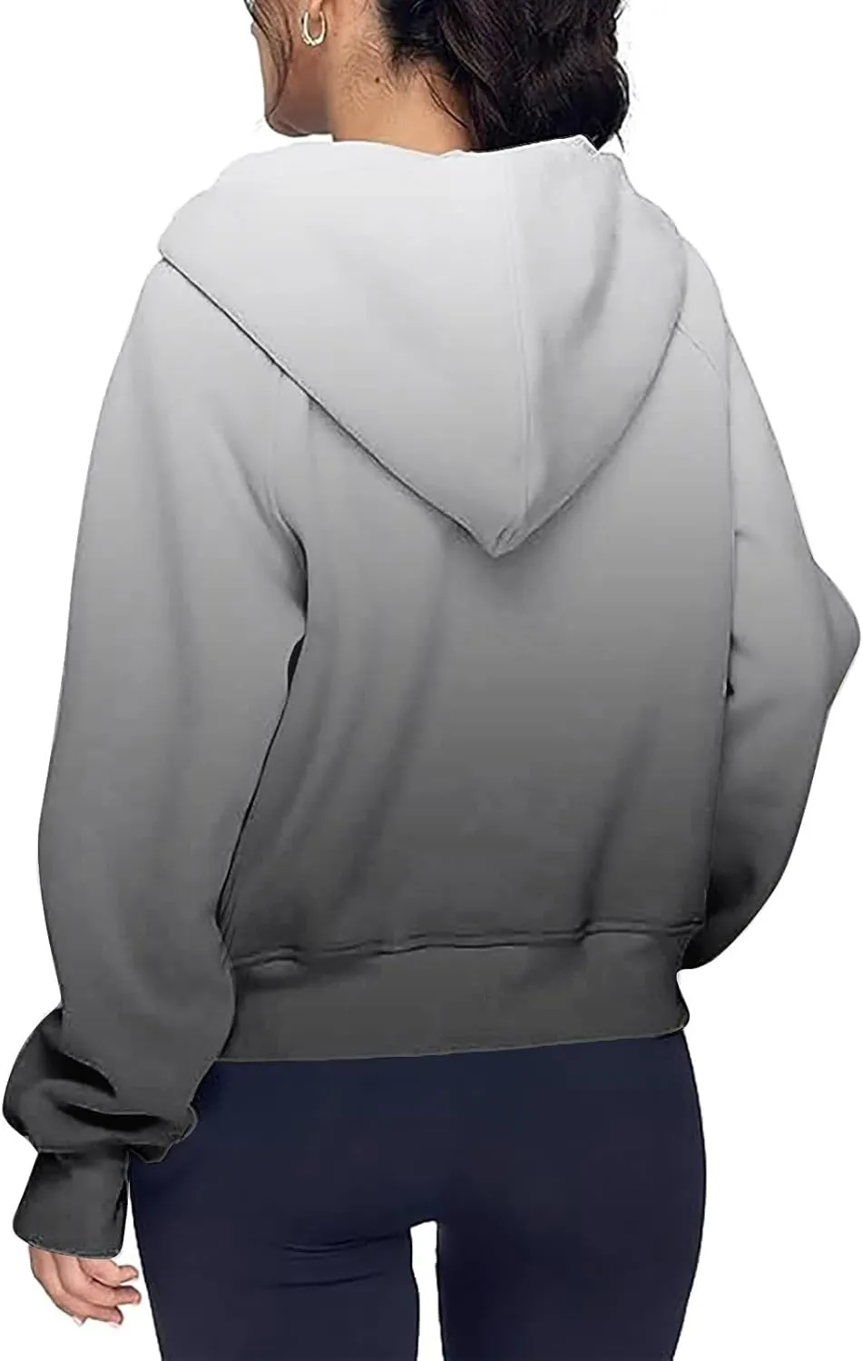 Womens Plus Size Sweatshirt Full Zipper Long Sleeve Coats Thumb Hole Zip Up Hoodie Solid Color Pullover with Pockets