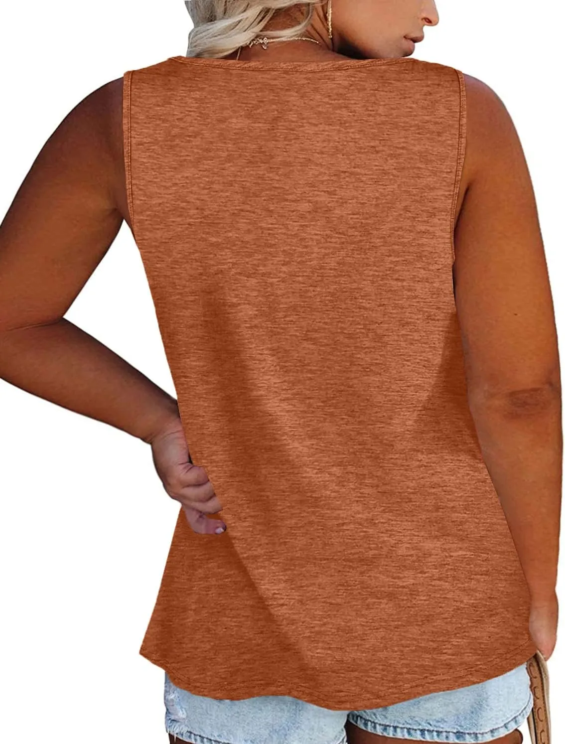 Womens Plus Size Tank Tops Summer Sleeveless Henley T-Shirts Tops Casual Button Down Tunics Shirts