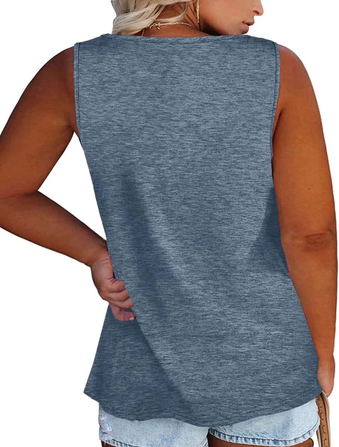 Womens Plus Size Tank Tops Summer Sleeveless Henley T-Shirts Tops Casual Button Down Tunics Shirts