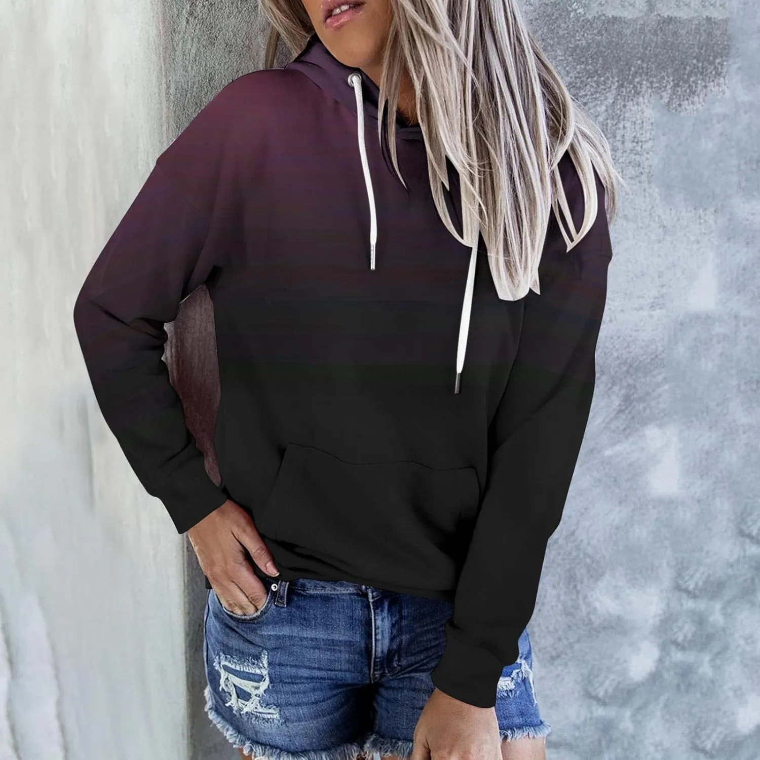 Womens Pullover Hoodie Sweatshirts Casual Tie Dye Tunic Shirts Long Sleeve Drawstring Pullover Tops With Pocket