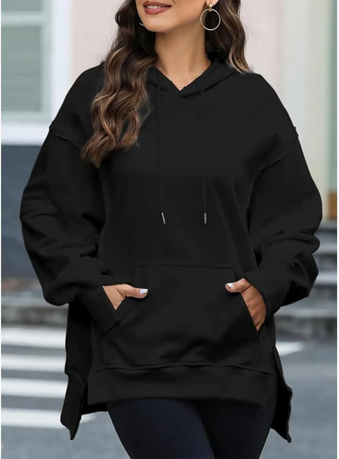 Women's Pullover Sweaters Long Sleeve Printed Sweatshirt Graphic Drawstring Top Hoodie Fall Outfits with Pocket