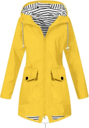 Womens Raincoat Windbreaker Jackets Outdoor Waterproof Lightweight Hooded Rain Coat Windproof Trench Jacket Coat 2024