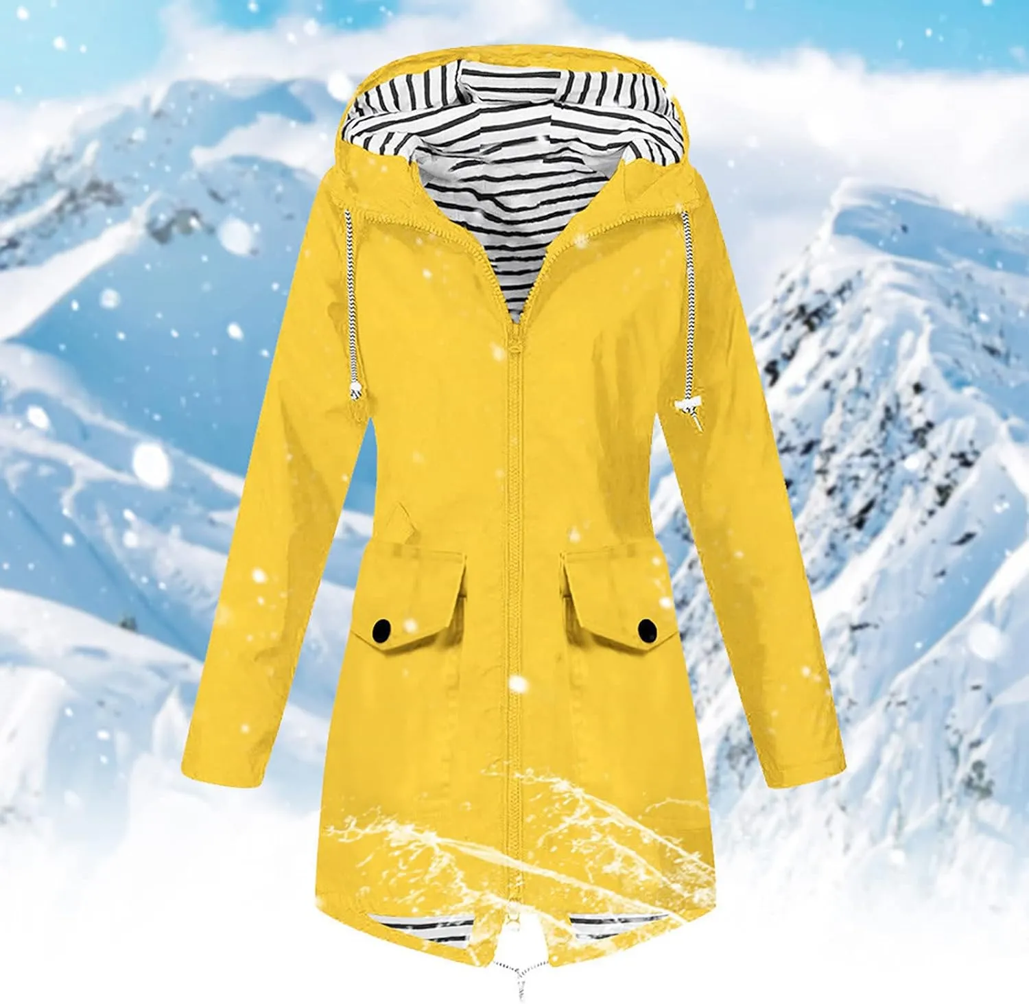 Womens Raincoat Windbreaker Jackets Outdoor Waterproof Lightweight Hooded Rain Coat Windproof Trench Jacket Coat 2024